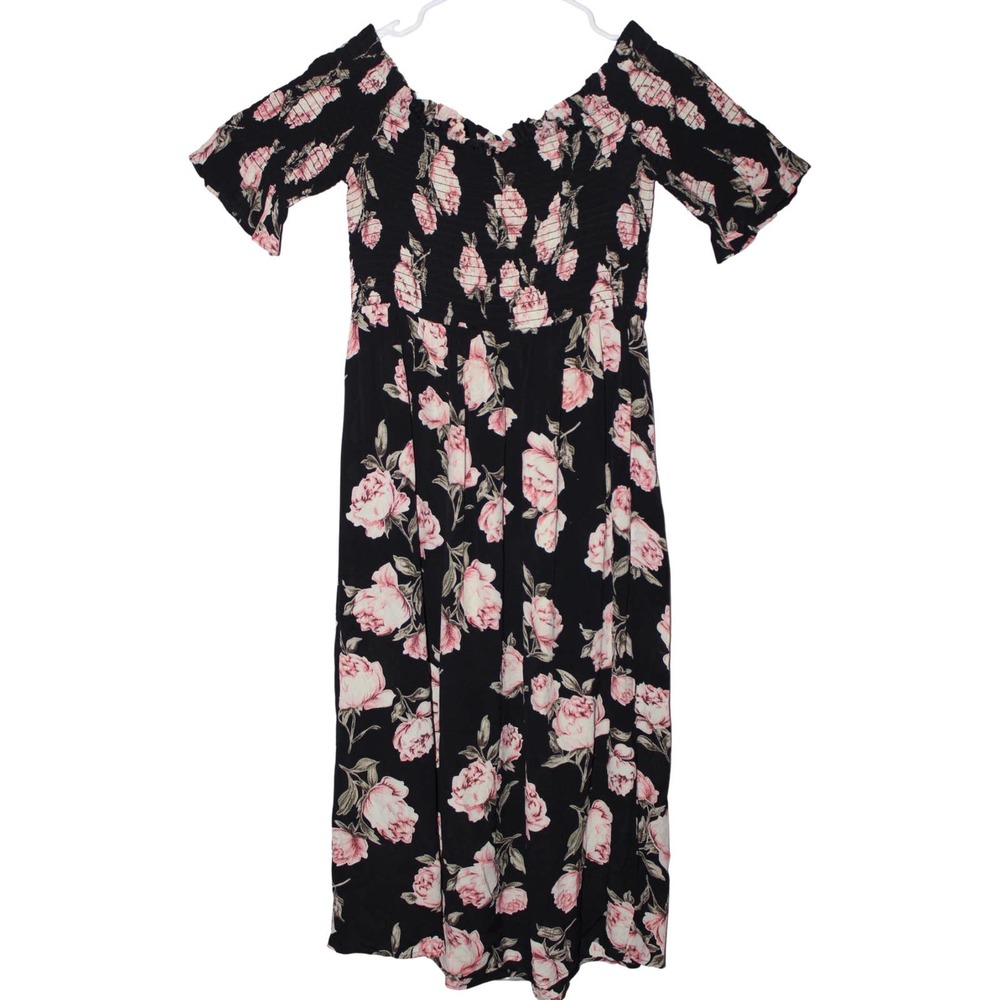 Women's Topshop Pink Green Black Floral Casual Short Sleeve Maxi Dress -- Size 6